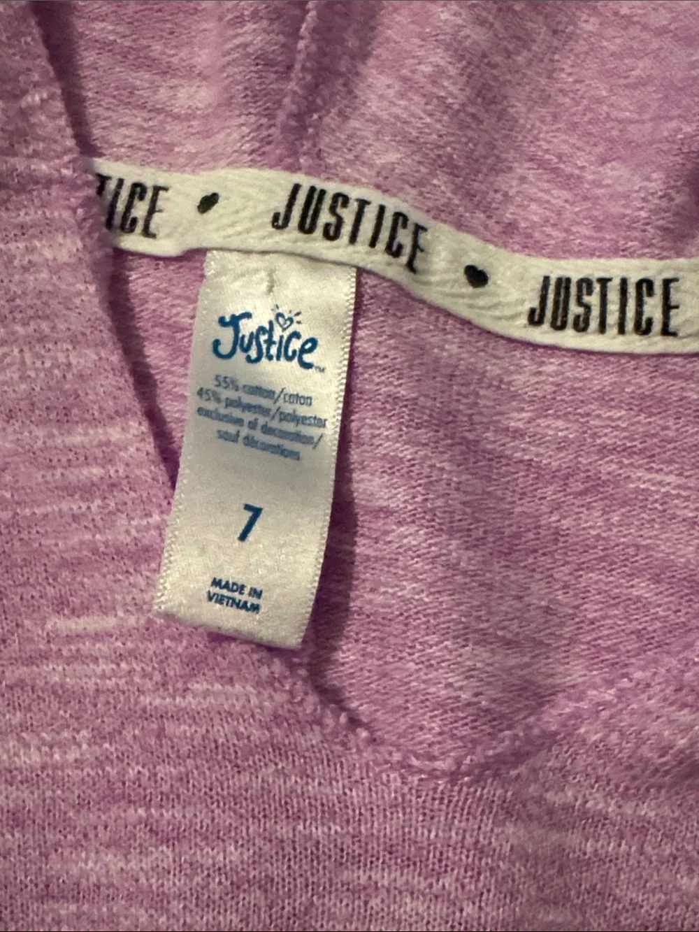 Justice Girls Lavender Hoodie with White Logo and Sleeve Stripes